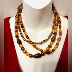 Vintage Unique 3 Strand Multi Beaded Necklace, Excellent Condition!